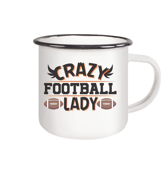 Crazy Football Lady - Enamel Mug (Black)