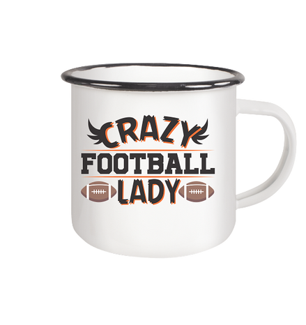 Crazy Football Lady - Emaille Tasse (Black)