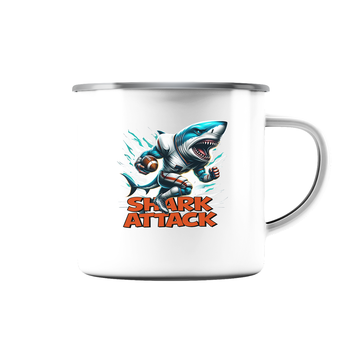Shark Attack - Emaille Tasse (Silber)