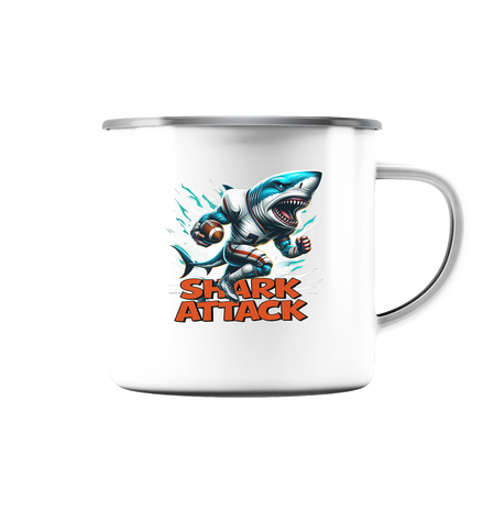 Shark Attack - Emaille Tasse (Silber)