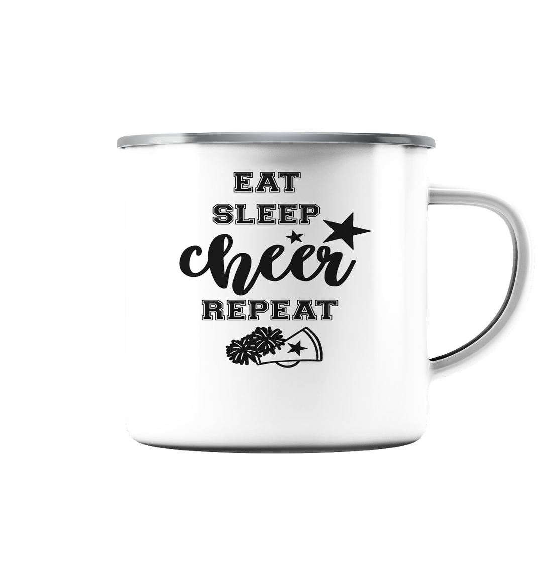Eat Sleep Cheer Repeat - Emaille Tasse (Silber)