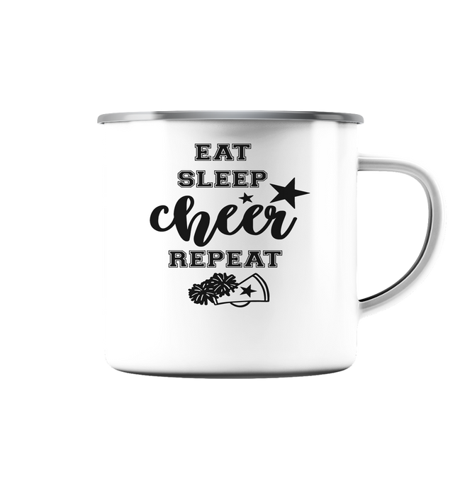 Eat Sleep Cheer Repeat - Emaille Tasse (Silber)
