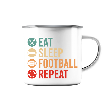 Eat Sleep Football Repeat - Emaille Tasse (Silber)