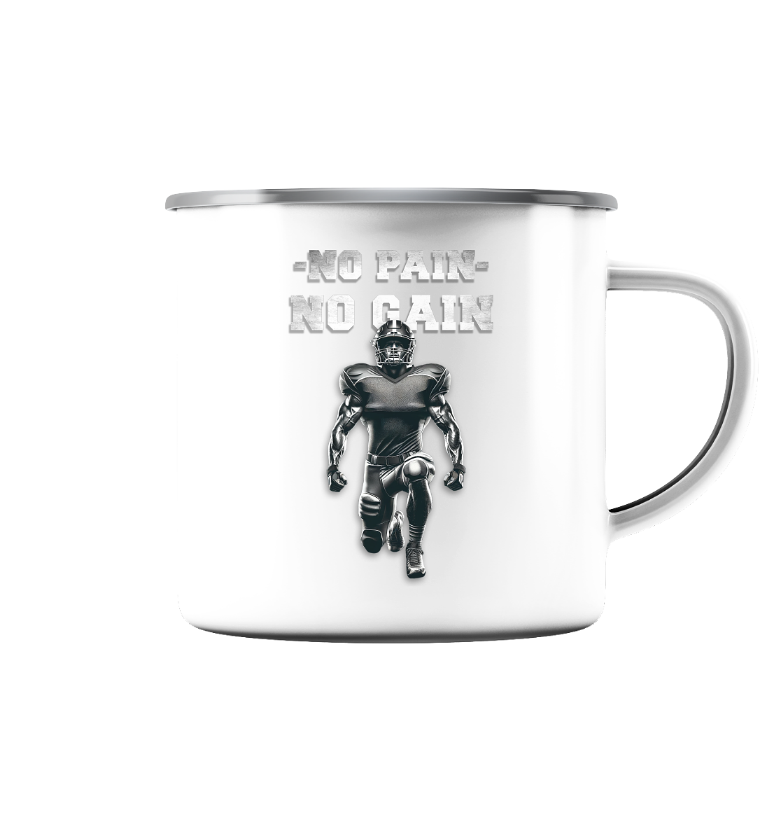 No Pain No Gain Metal  - Emaille Tasse (Silber)