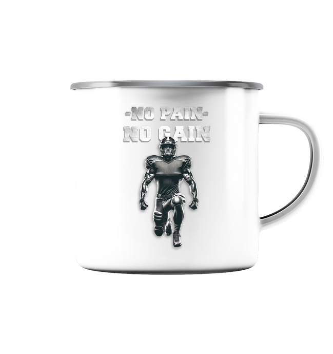 No Pain No Gain Metal  - Emaille Tasse (Silber)