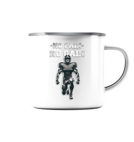 No Pain No Gain Metal  - Emaille Tasse (Silber)