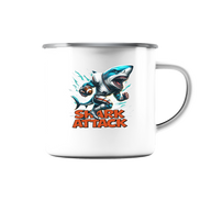 Shark Attack - Emaille Tasse (Silber)