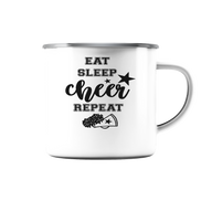 Eat Sleep Cheer Repeat - Emaille Tasse (Silber)