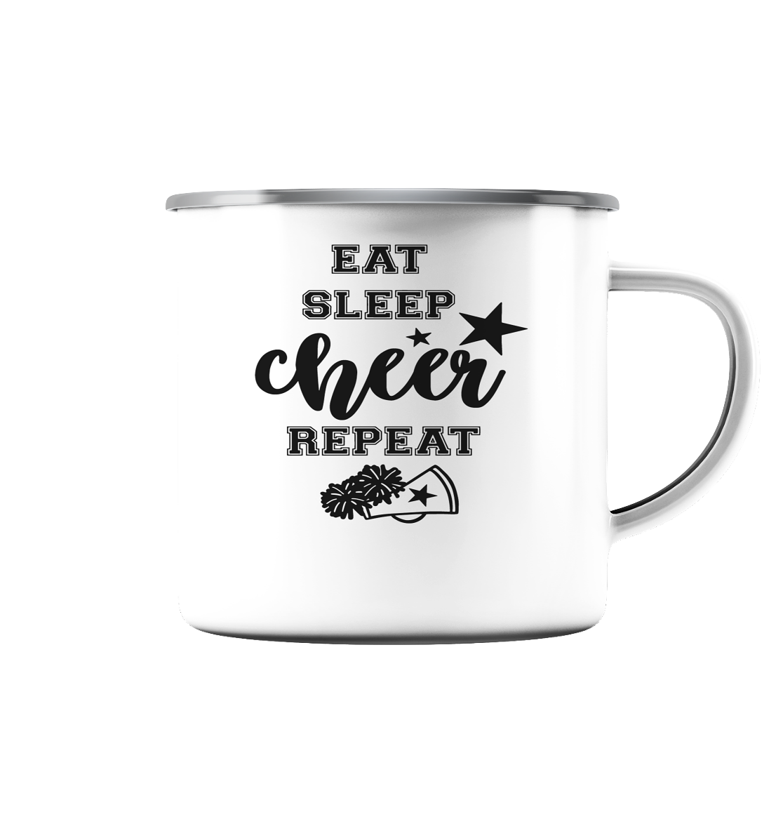 Eat Sleep Cheer Repeat - Emaille Tasse (Silber)