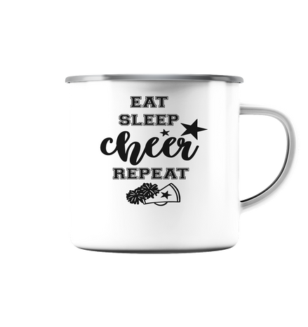 Eat Sleep Cheer Repeat - Emaille Tasse (Silber)