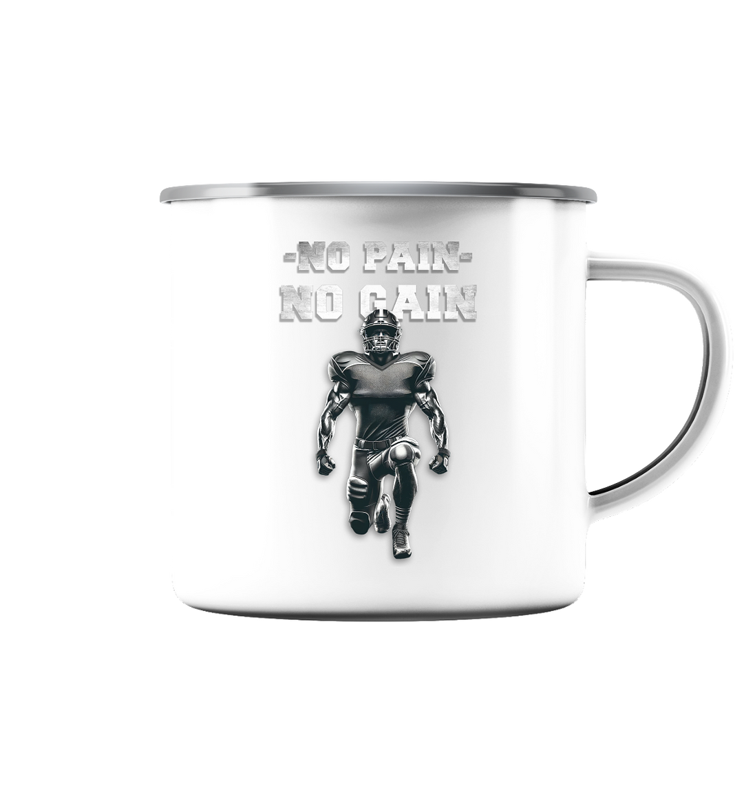 No Pain No Gain Metal  - Emaille Tasse (Silber)
