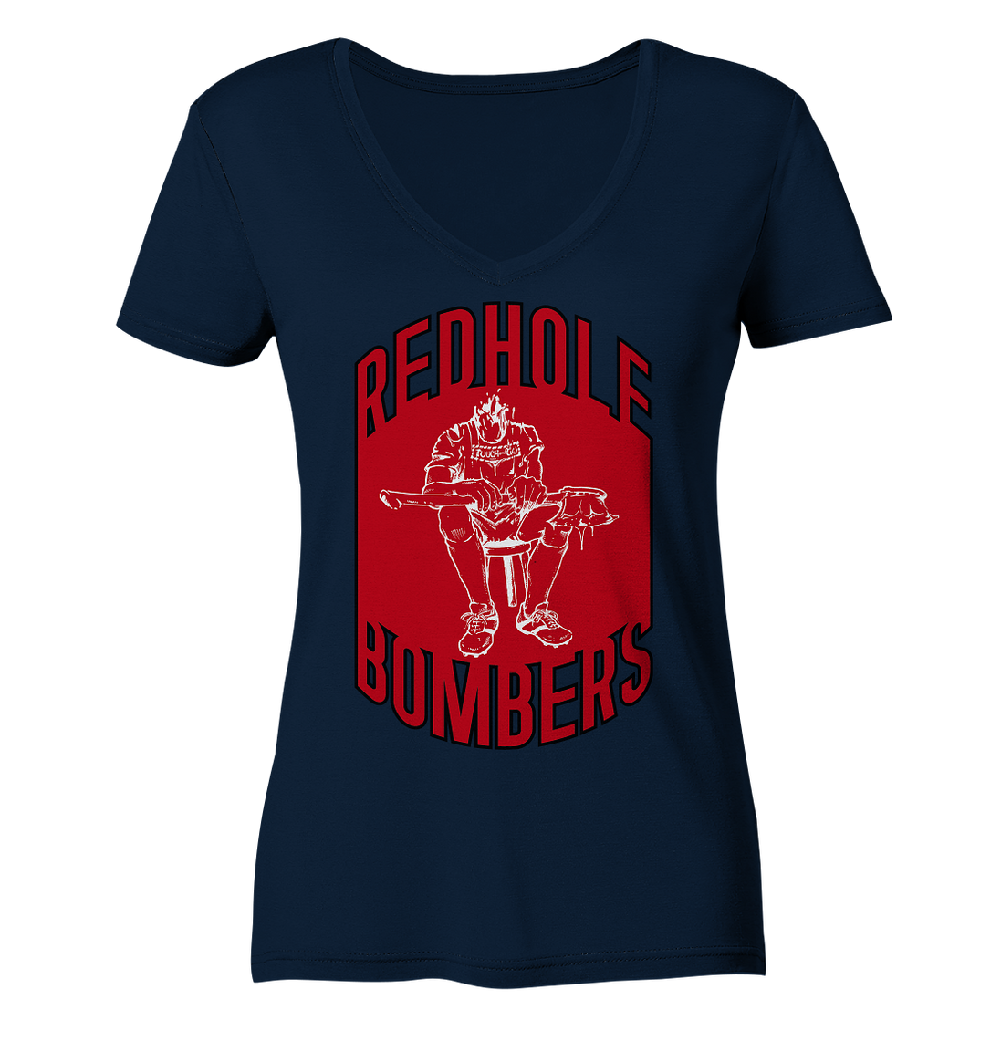 Red Hole Bombers Ladies V-Neck Shirt