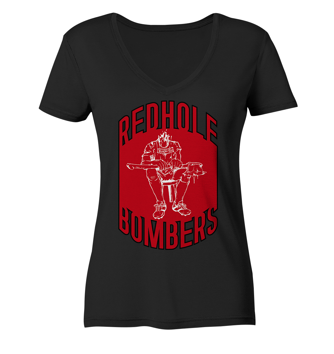 Red Hole Bombers Ladies V-Neck Shirt