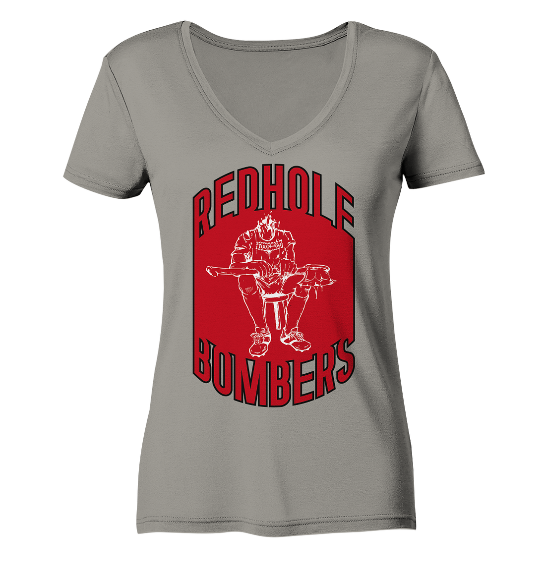 Red Hole Bombers Ladies V-Neck Shirt
