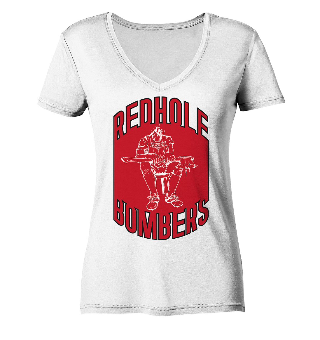 Red Hole Bombers Ladies V-Neck Shirt