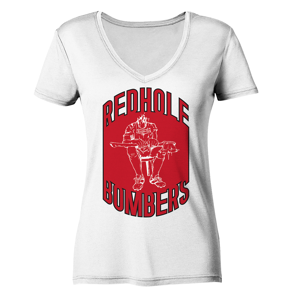 Red Hole Bombers Ladies V-Neck Shirt