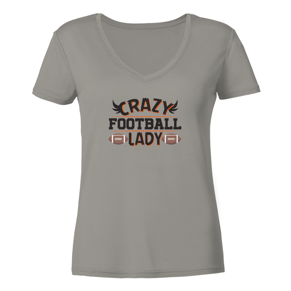 Crazy Football Lady - Ladies V-Neck Shirt