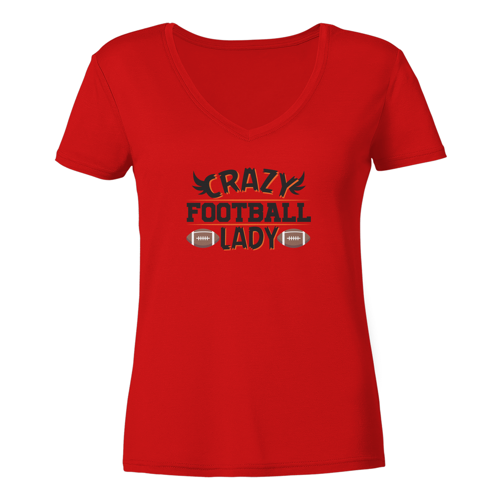 Crazy Football Lady - Ladies V-Neck Shirt