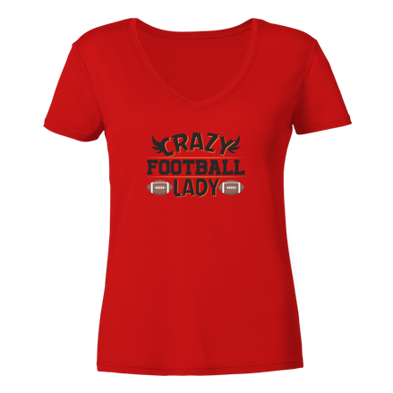 Crazy Football Lady - Ladies V-Neck Shirt