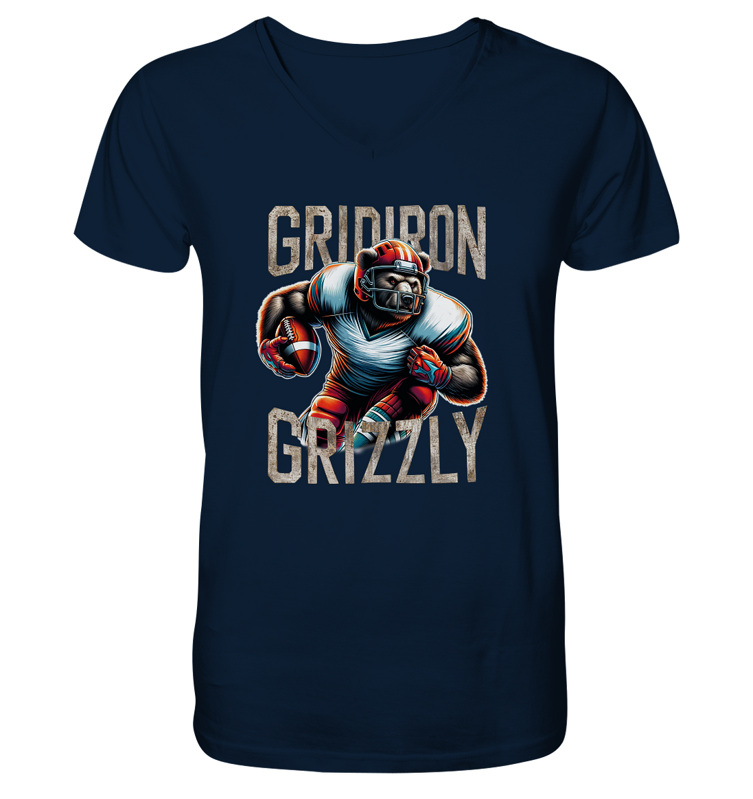 Gridiron Grizzly - Mens Organic V-Neck Shirt