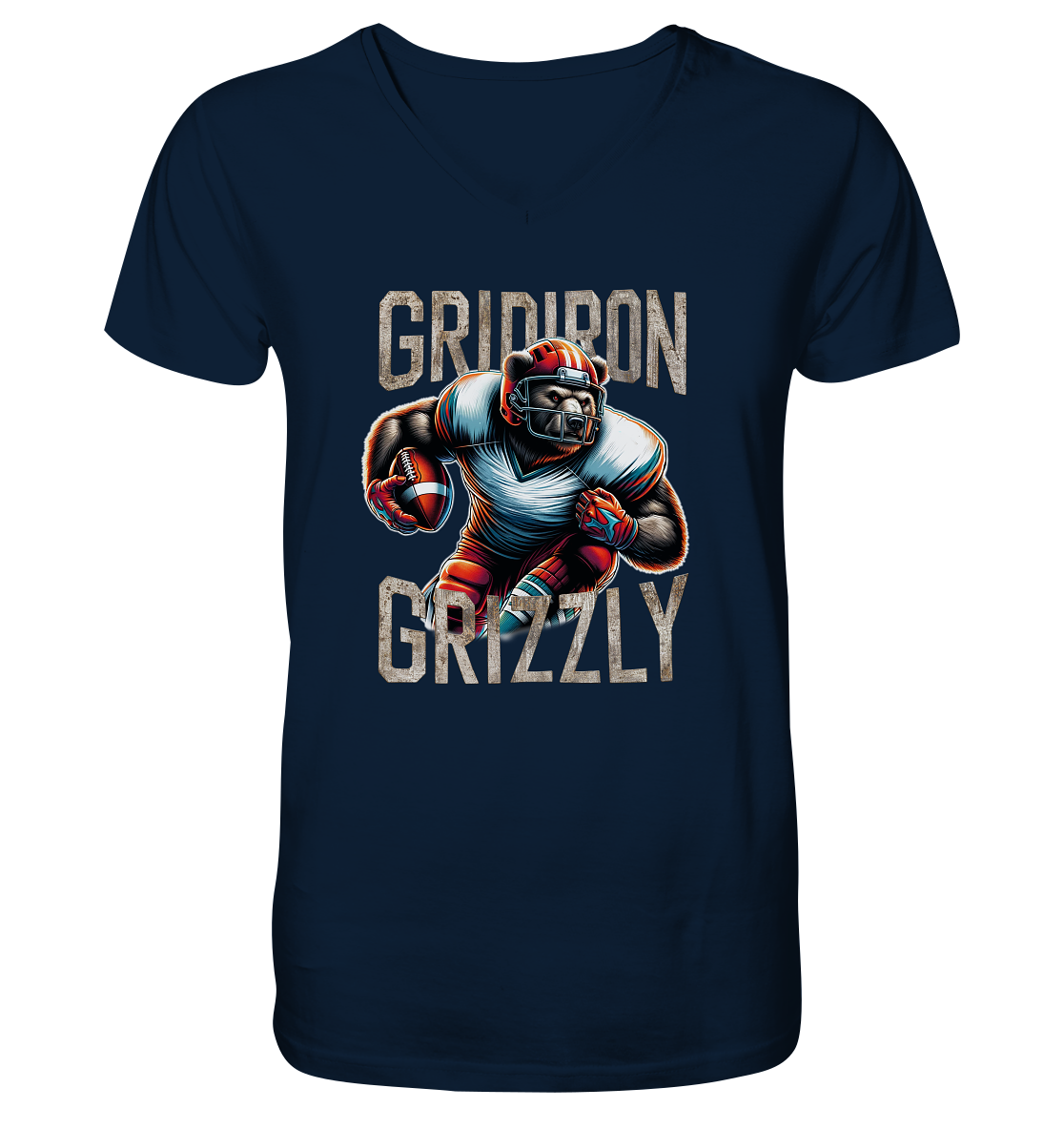 Gridiron Grizzly - Mens Organic V-Neck Shirt