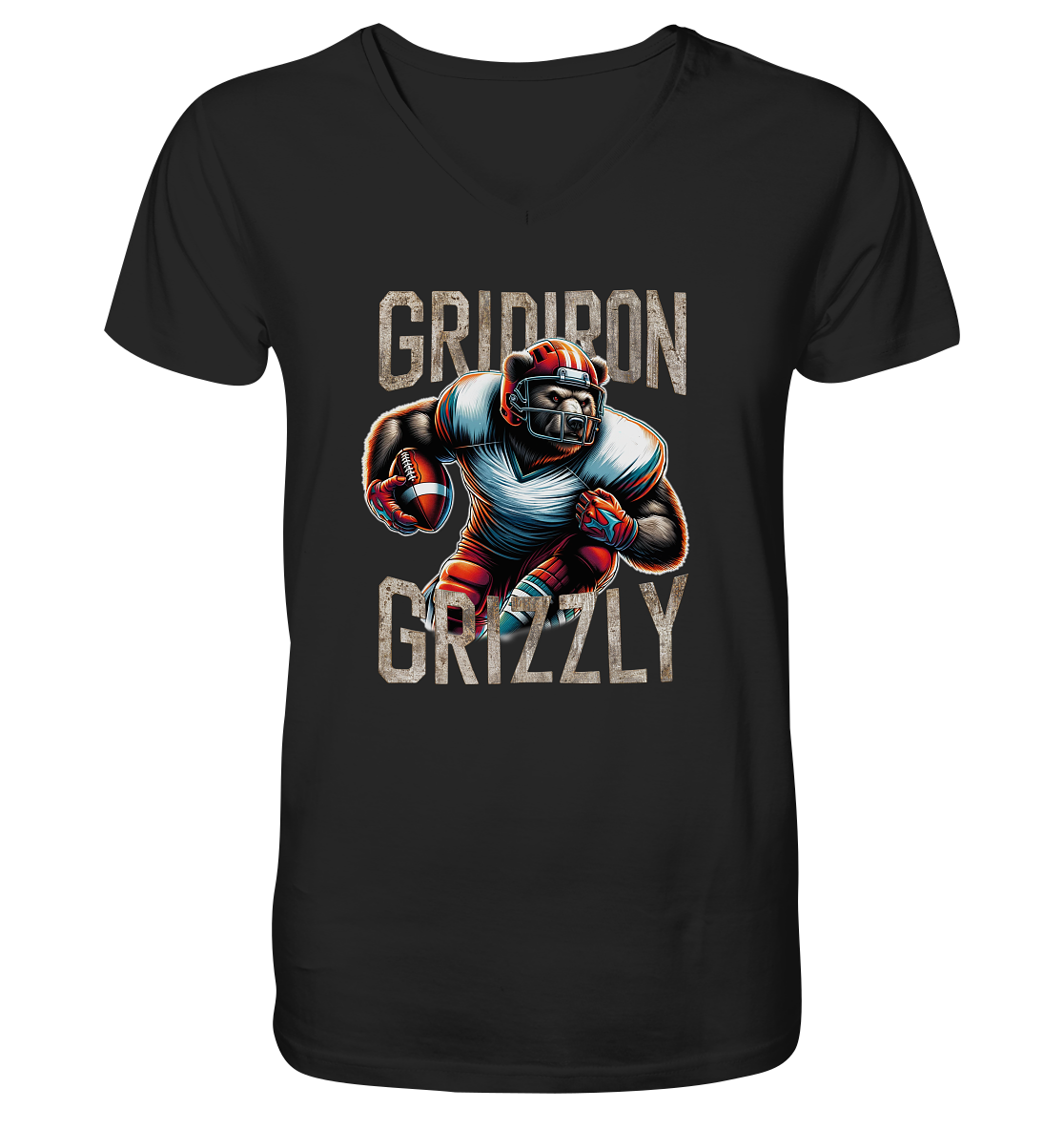 Gridiron Grizzly - Mens Organic V-Neck Shirt