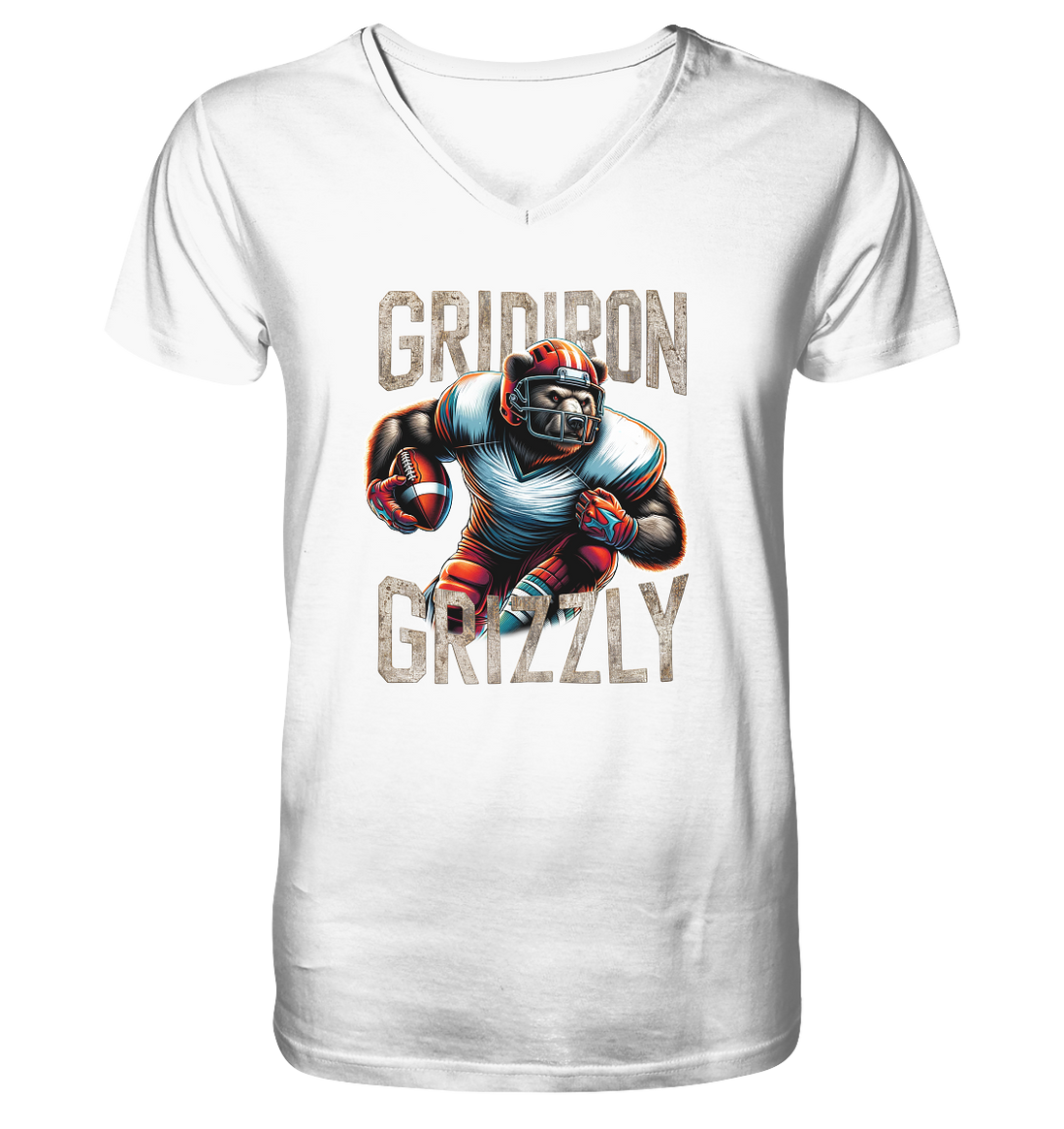Gridiron Grizzly - Mens Organic V-Neck Shirt