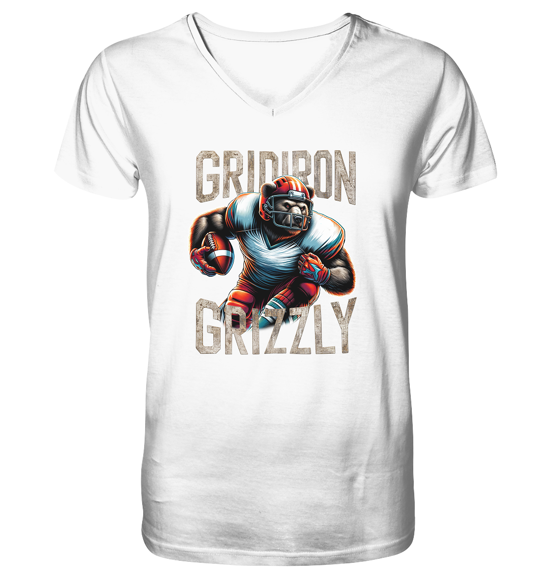 Gridiron Grizzly - Mens Organic V-Neck Shirt